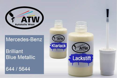 Mercedes-Benz, Brilliant Blue Metallic, 644 / 5644: 20ml Lackstift + 20ml Klarlack - Set, von ATW Autoteile West.